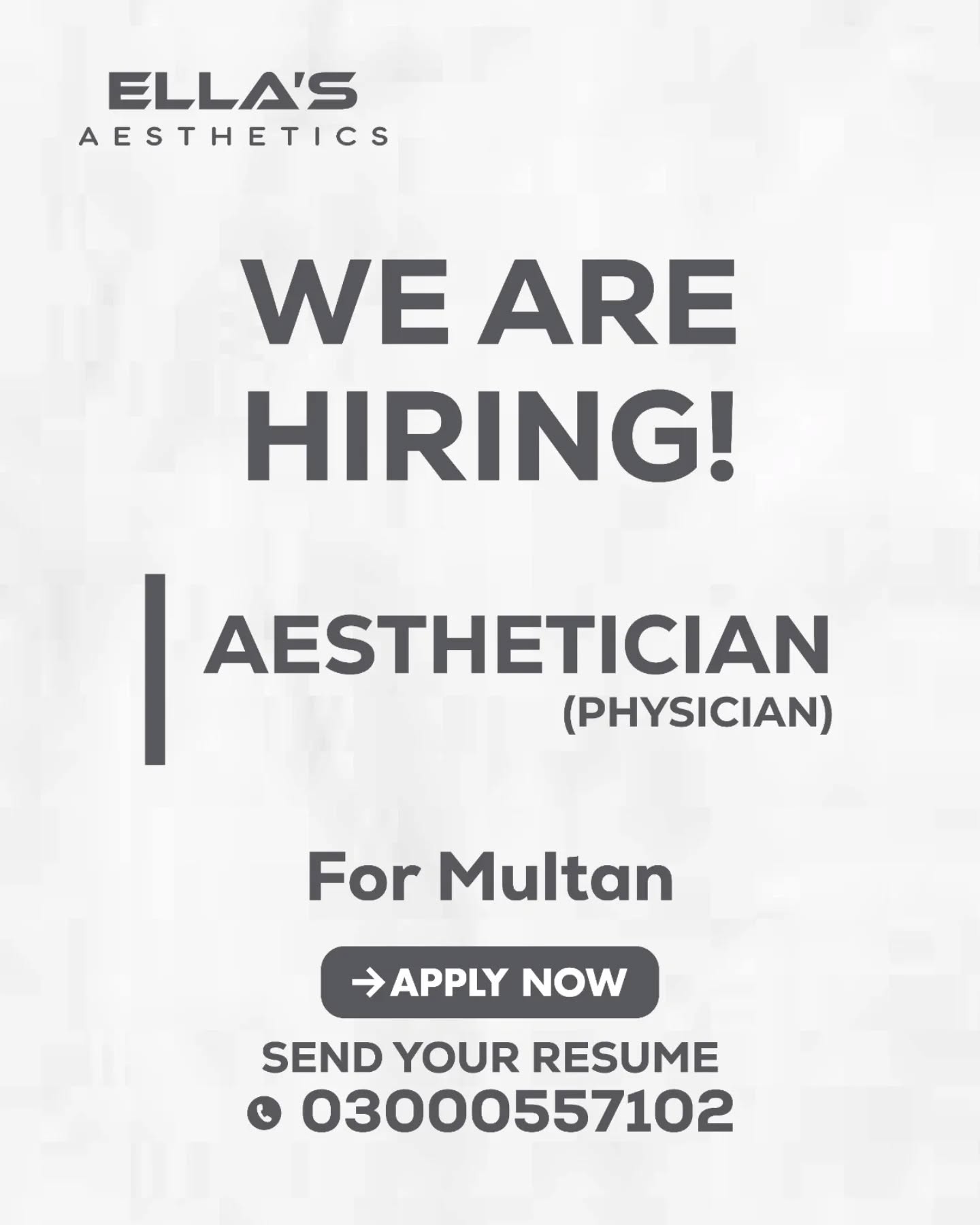 We’re hiring Female Aesthetic Physicians in Multan—join Ella’s Aesthetics and elevate your career

#hiring #aestheticphysician #multanjobs #aesthetics