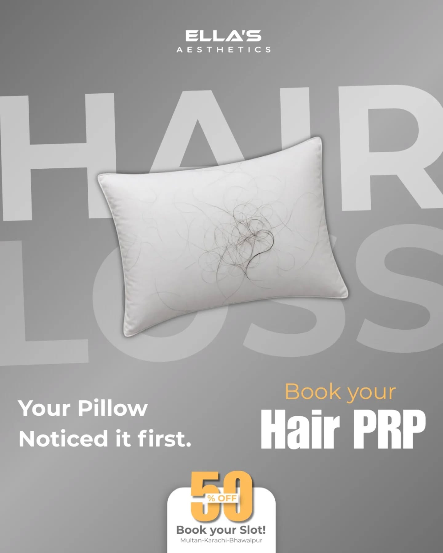 Hair fall on your pillow every morning?

PRP therapy uses your body's own platelets to stop hair loss & stimulate new growth.

Limited Time 50% OFF on Hair PRP 

Safe | Non-surgical | Proven results 

Book your appointment today!

#ellasaesthetics #hairprp #hairfallsolution #nomorehairfall #healthyhair